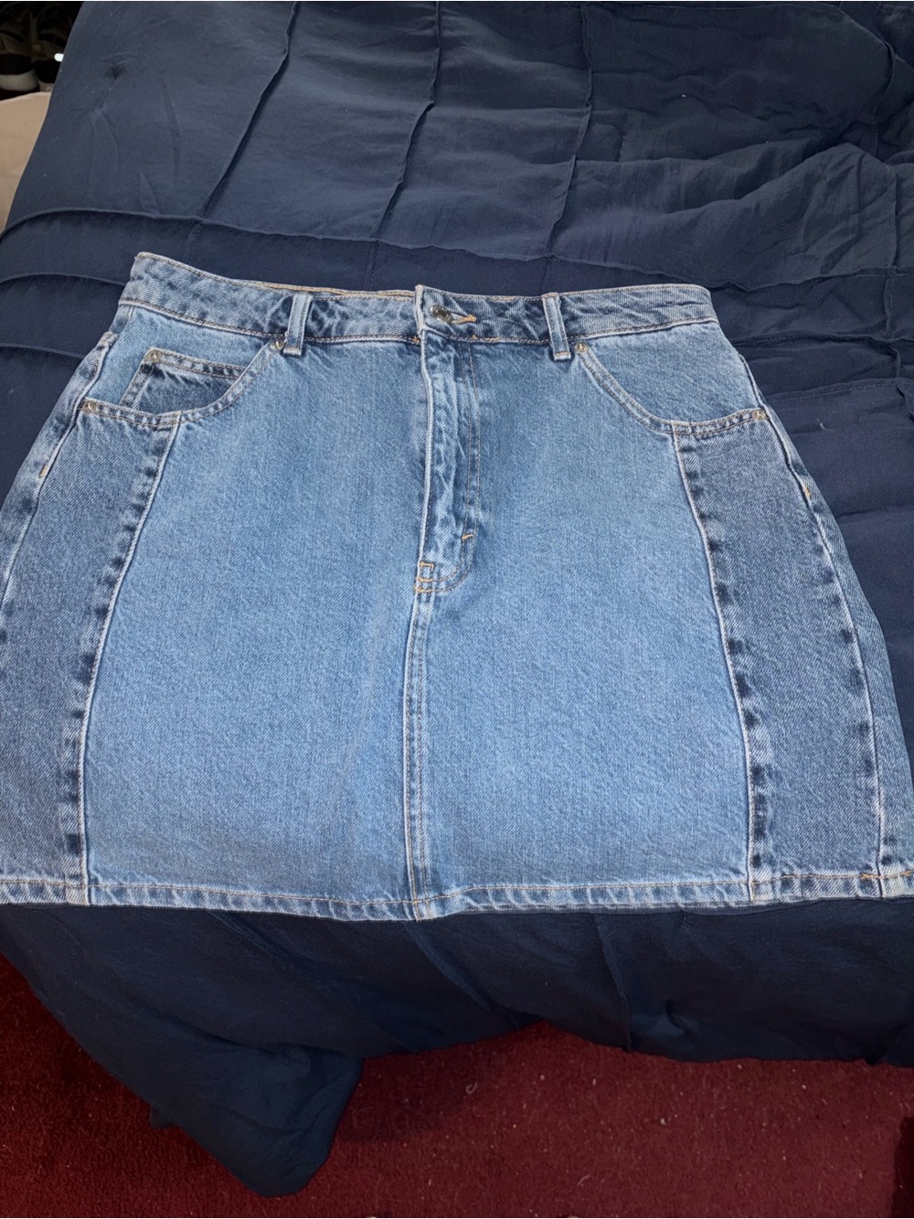 Topshop Two-Tone Light Blue Denim Mini Skirt